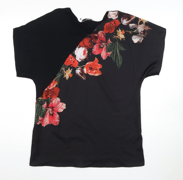 Marks and Spencer Women's Black Floral T-Shirt, Size 12