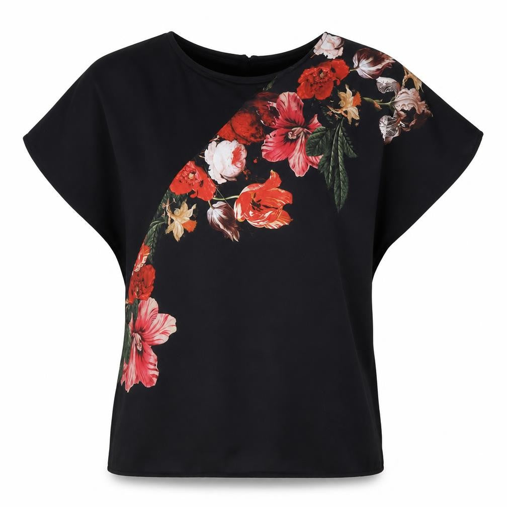 Marks and Spencer Women's Black Floral T-Shirt, Size 12