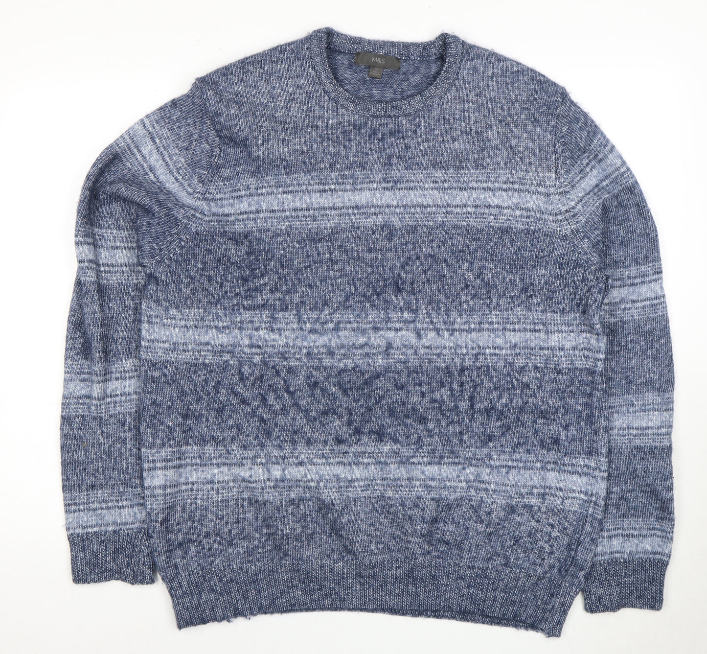 Marks and Spencer Men's XL Blue Striped Pullover Jumper
