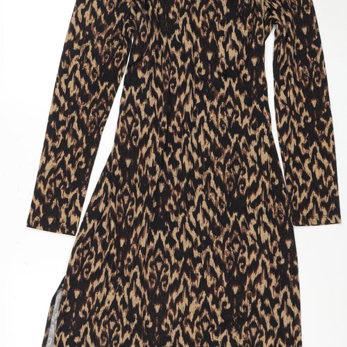 Apricot Women's Black Beige Animal Print Keyhole Dress - Size 12