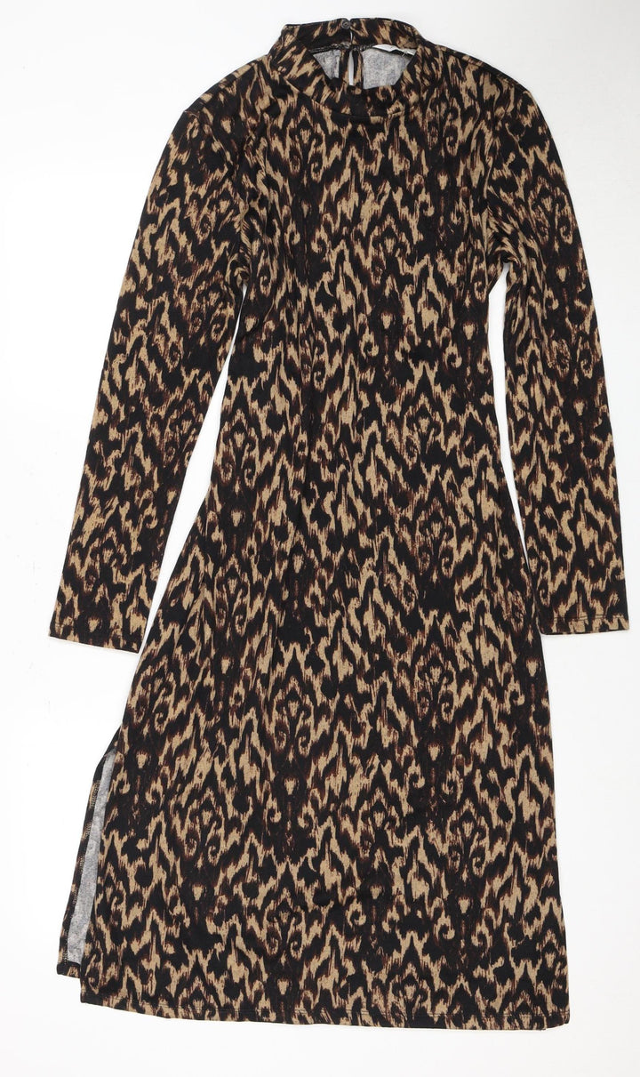 Apricot Women's Black Beige Animal Print Keyhole Dress - Size 12