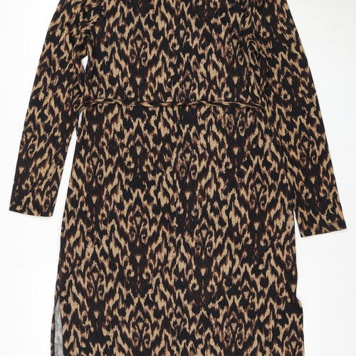 Apricot Women's Black Beige Animal Print Keyhole Dress - Size 12