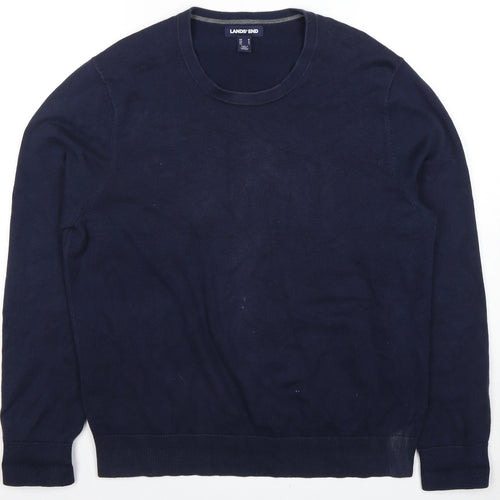 Lands' End Men's Blue Crew Neck Cotton Pullover M