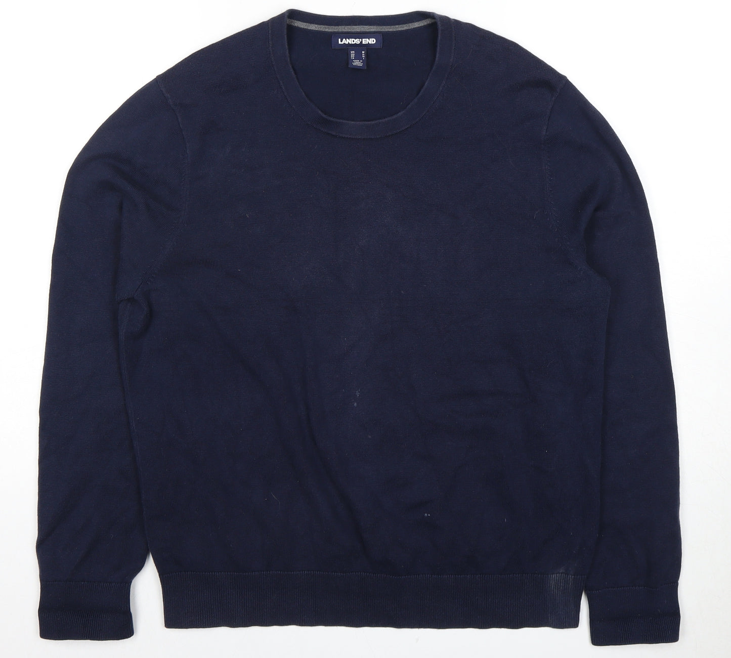 Lands' End Men's Blue Crew Neck Cotton Pullover M