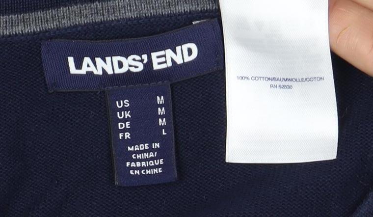 Lands' End Men's Blue Crew Neck Cotton Pullover M