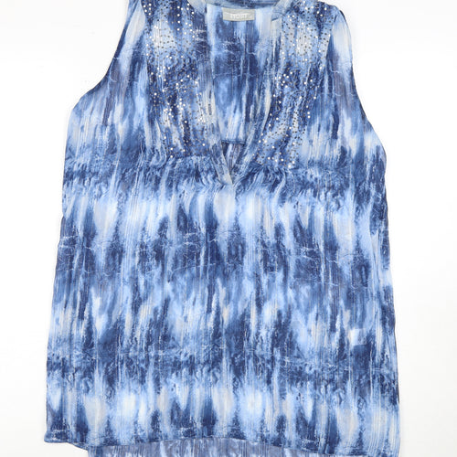 Wallis Women's Blue Tie-Dye Sleeveless Blouse - Size 14