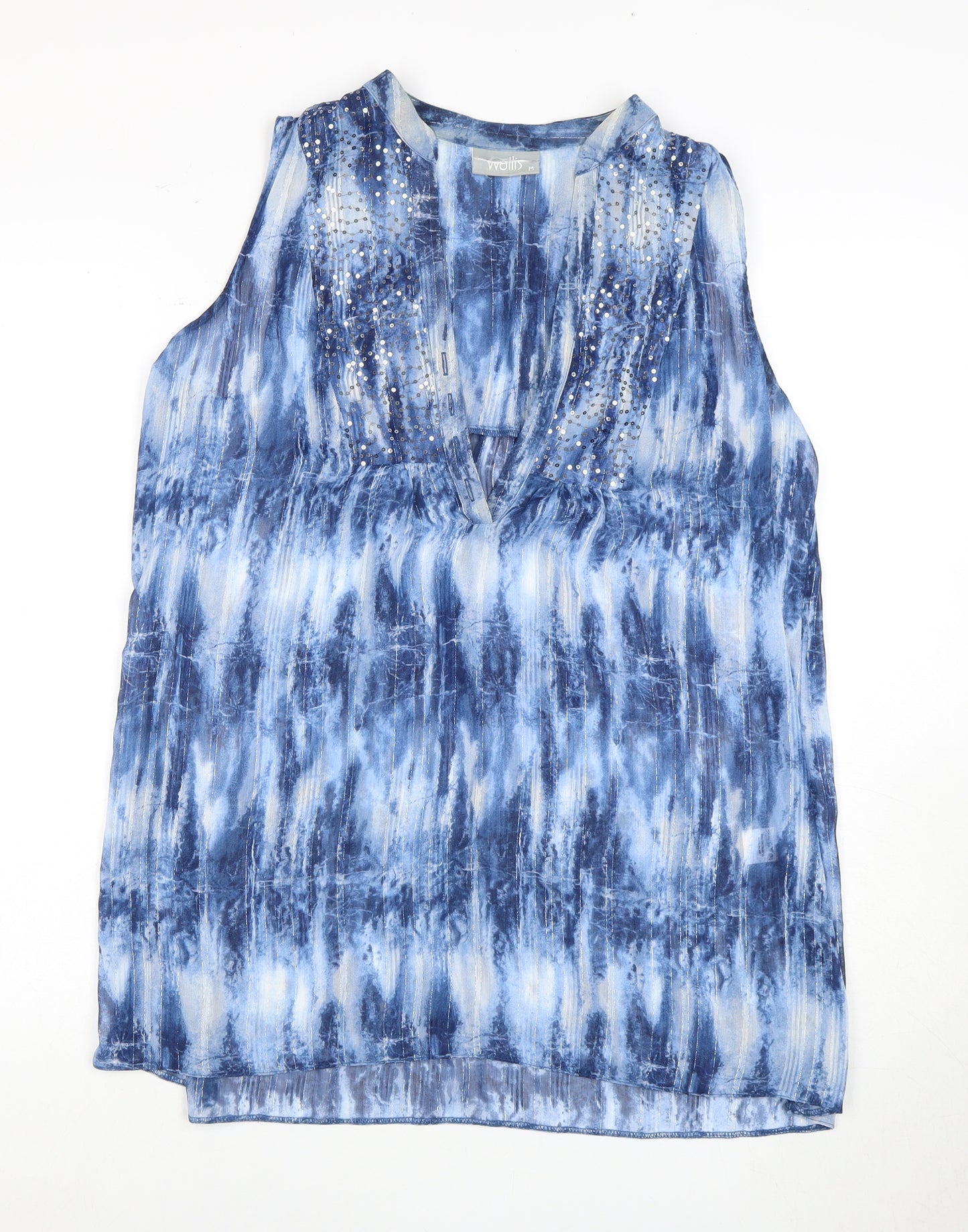 Wallis Women's Blue Tie-Dye Sleeveless Blouse - Size 14