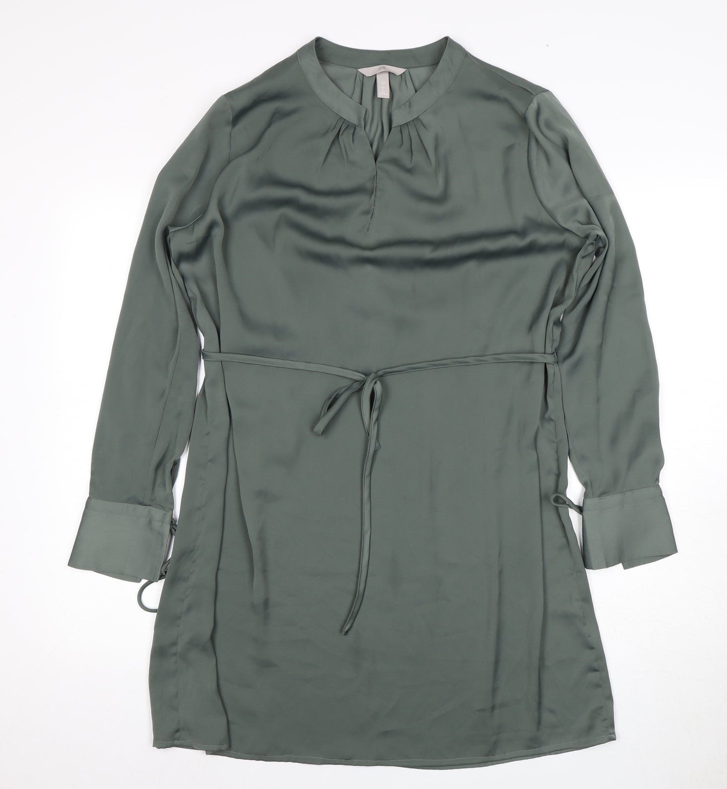 H&M Women's Green Shirt Dress - Size L, Elegant and Chic