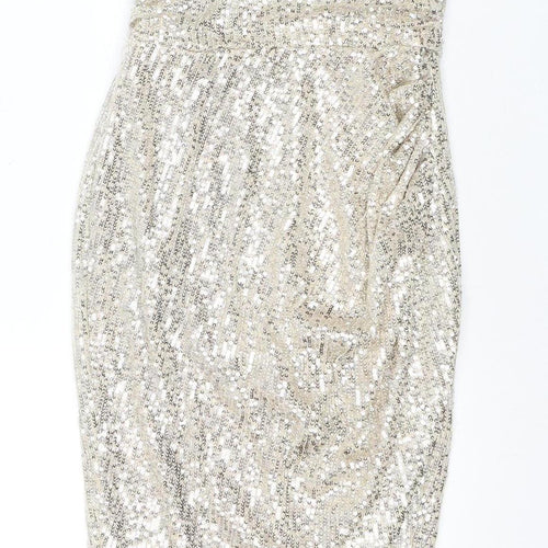 Lavish Alice Women’s Silver Sequin Strapless Dress Size 8