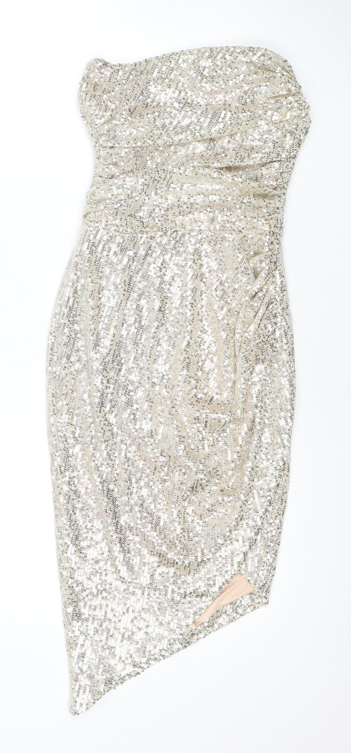 Lavish Alice Women’s Silver Sequin Strapless Dress Size 8