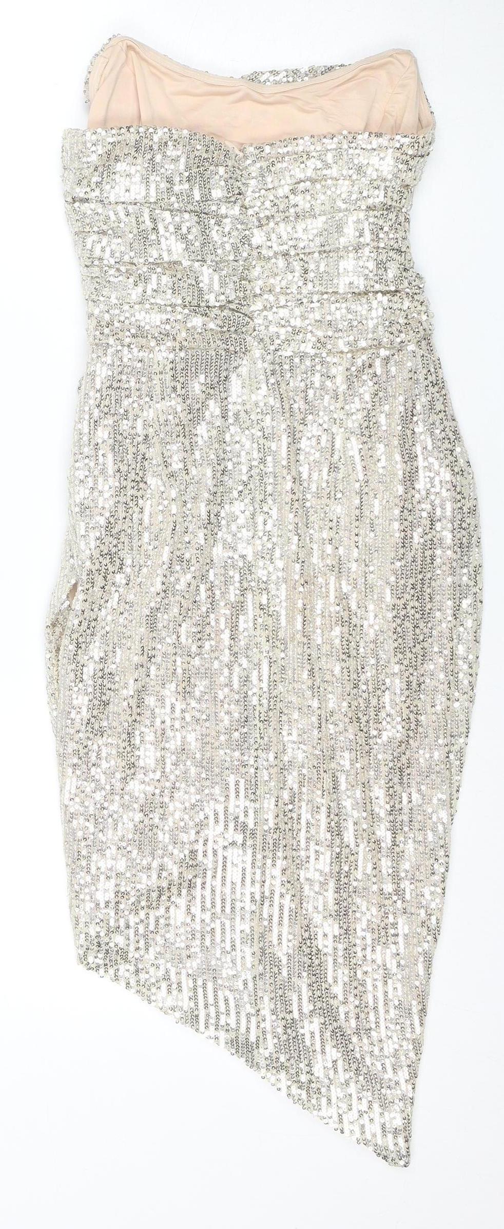 Lavish Alice Women’s Silver Sequin Strapless Dress Size 8