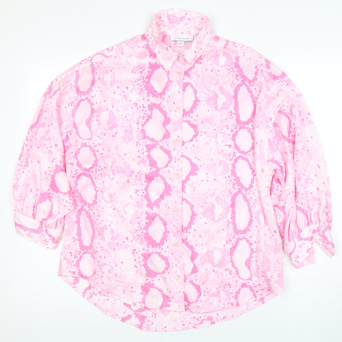 Topshop Women's Pink Animal Print Button-Up Shirt UK 6