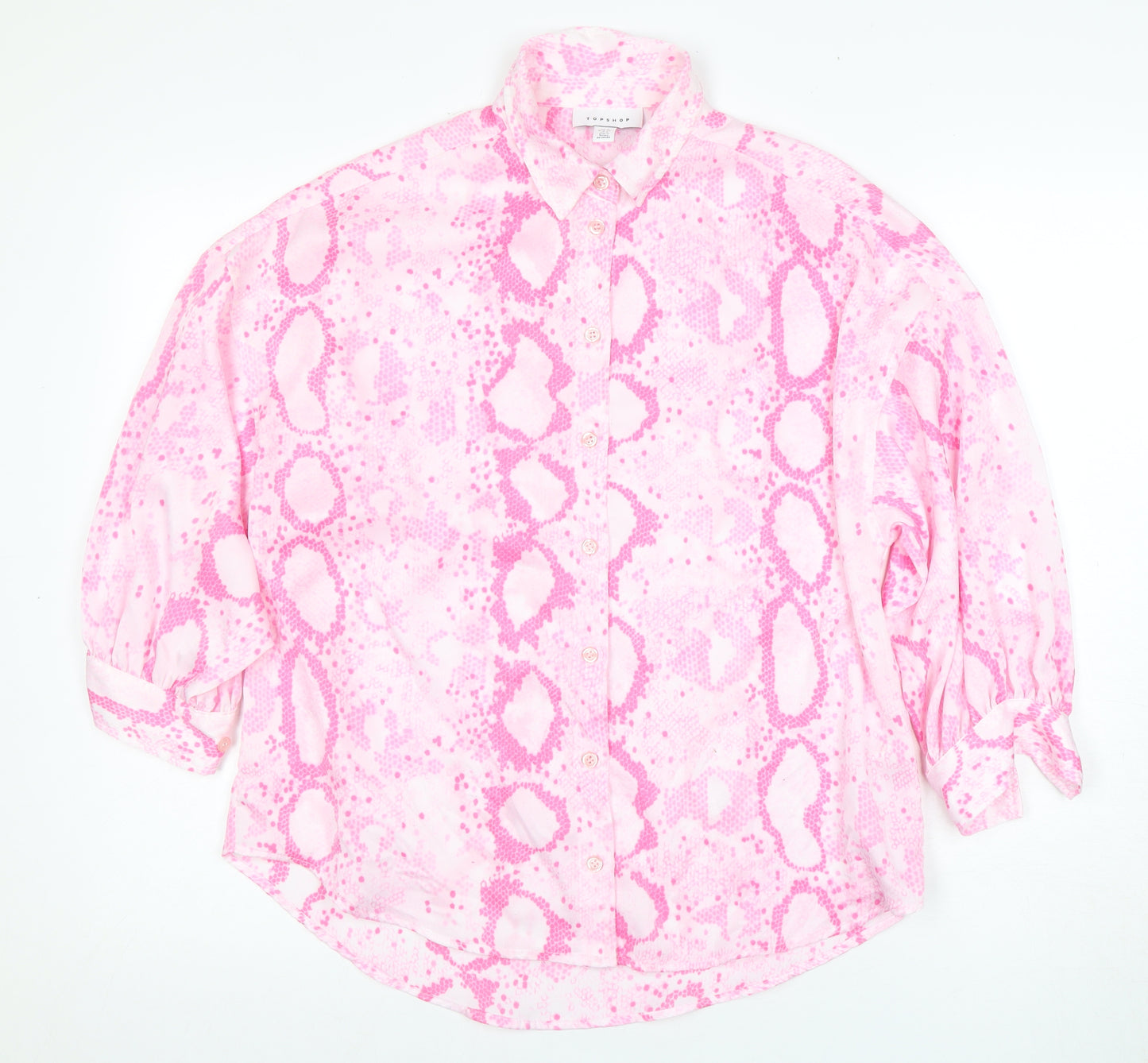 Topshop Women's Pink Animal Print Button-Up Shirt UK 6