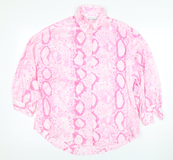 Topshop Women's Pink Animal Print Button-Up Shirt UK 6