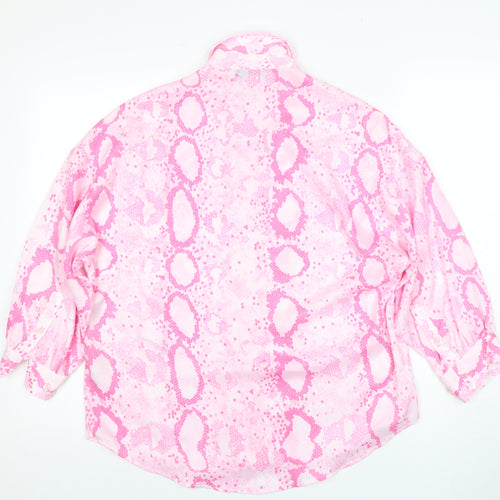 Topshop Women's Pink Animal Print Button-Up Shirt UK 6