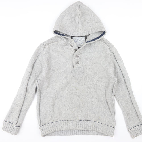 Mantaray Men's Grey Hooded Henley Knit Jumper L