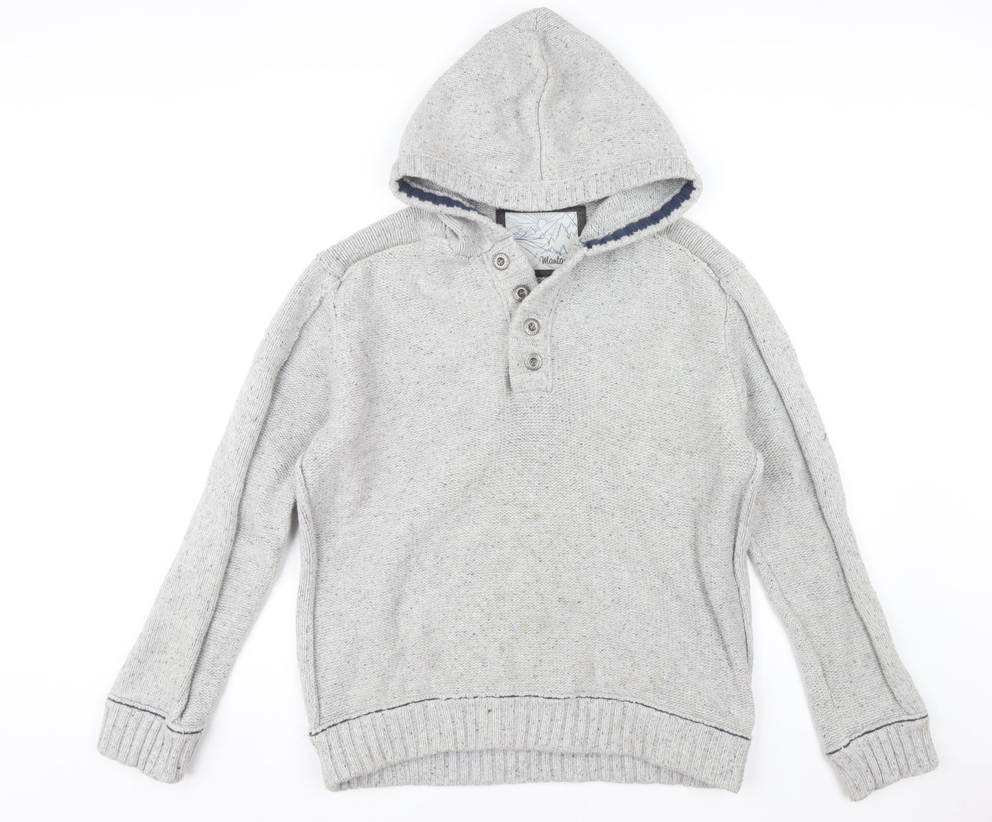Mantaray Men's Grey Hooded Henley Knit Jumper L
