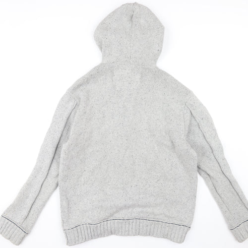 Mantaray Men's Grey Hooded Henley Knit Jumper L