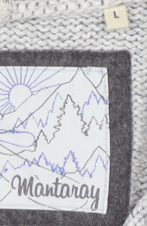 Mantaray Men's Grey Hooded Henley Knit Jumper L