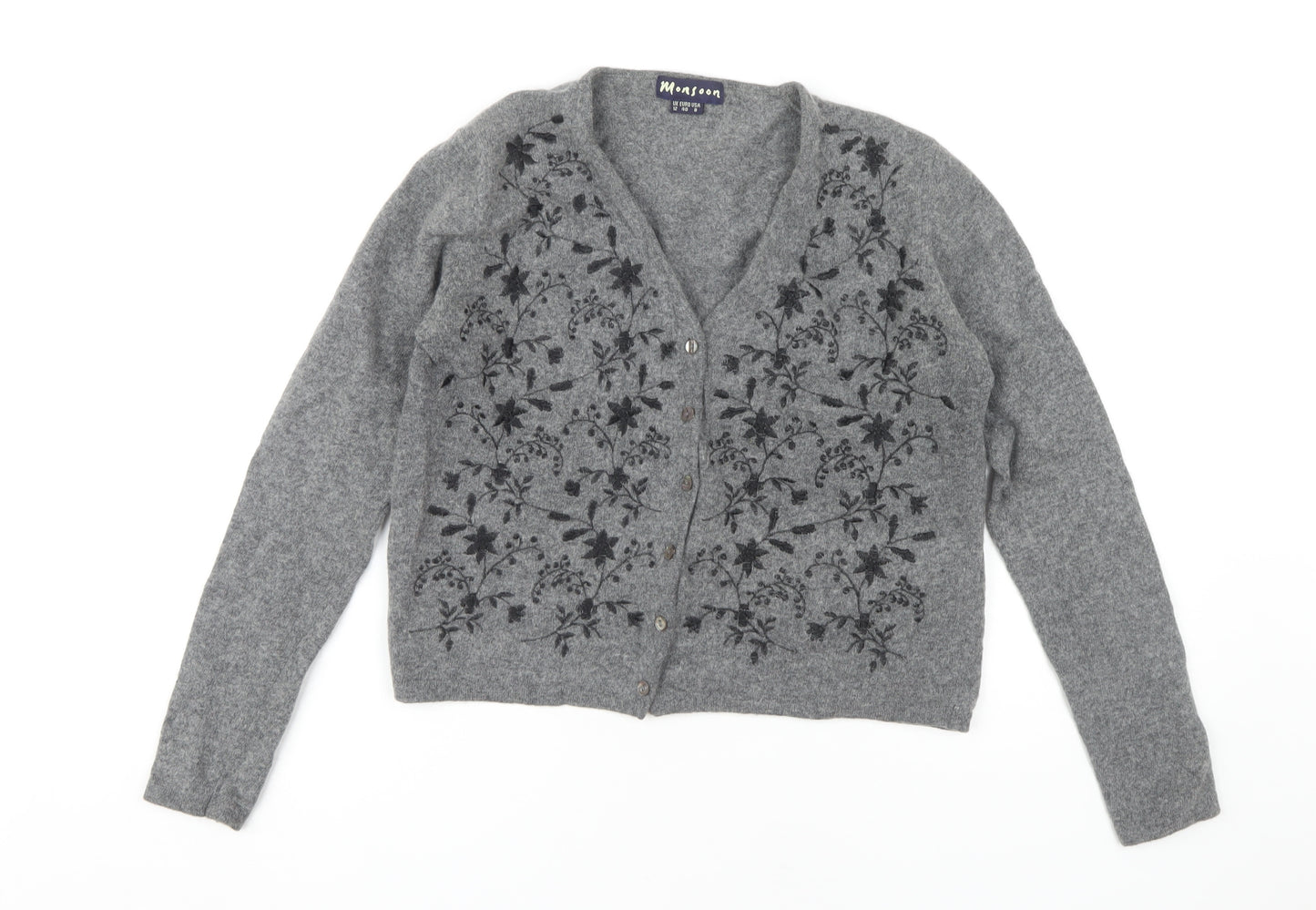 Monsoon Women's Grey Floral Embroidered Cardigan