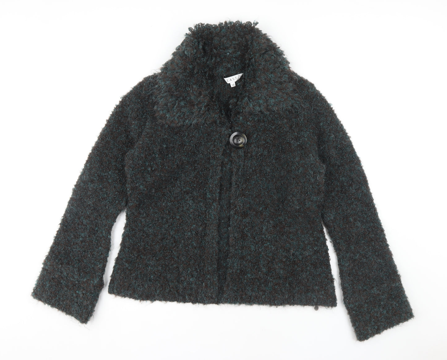 East Women Brown Collared Cardigan Size 14 Chunky Knit