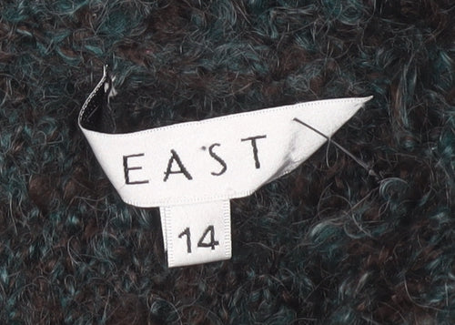 East Women Brown Collared Cardigan Size 14 Chunky Knit