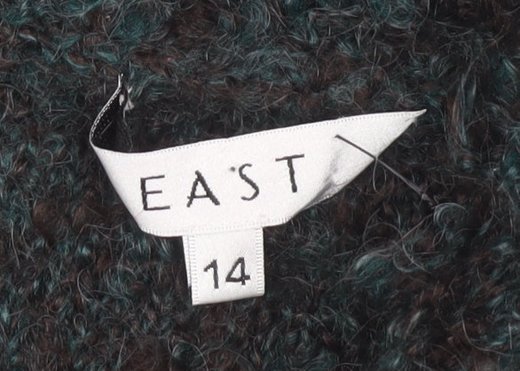 East Women Brown Collared Cardigan Size 14 Chunky Knit