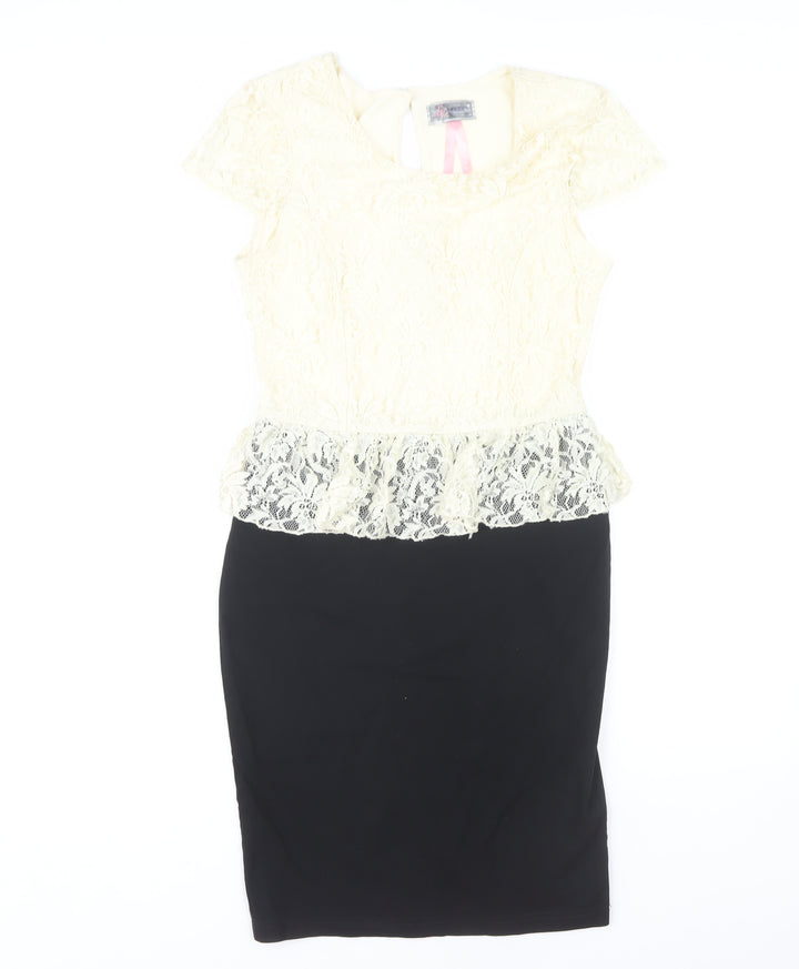 Lipsy Women's Black & Ivory Peplum Dress