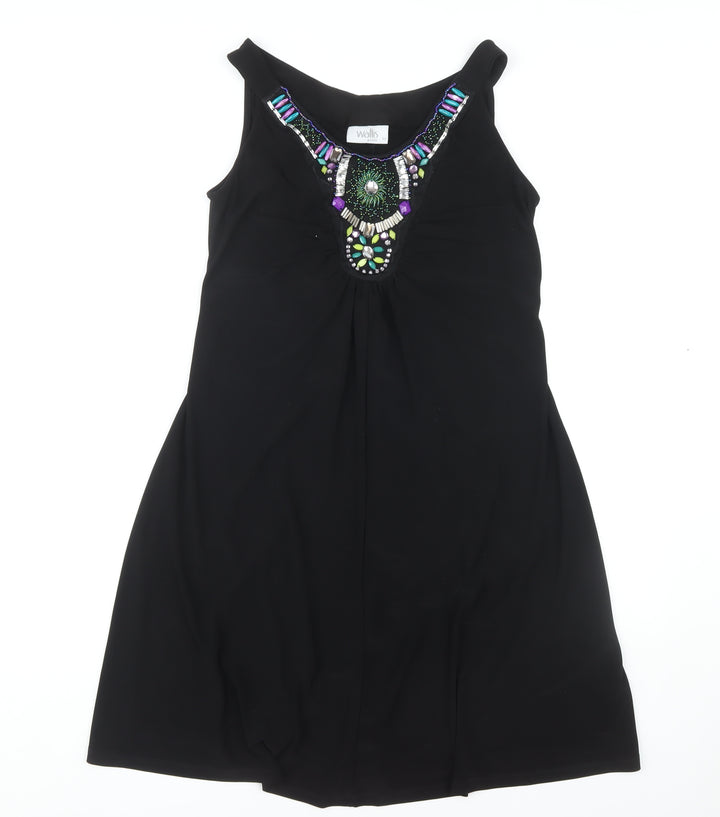 Wallis Petite Black Beaded Dress for Women Size 12