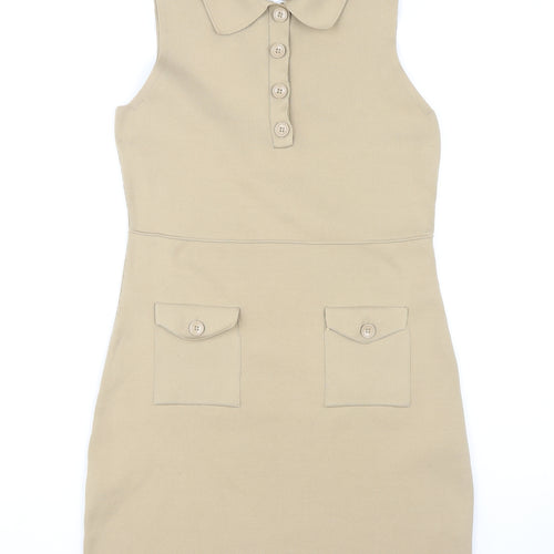 Next Women's Beige Collared Shift Dress Size 12