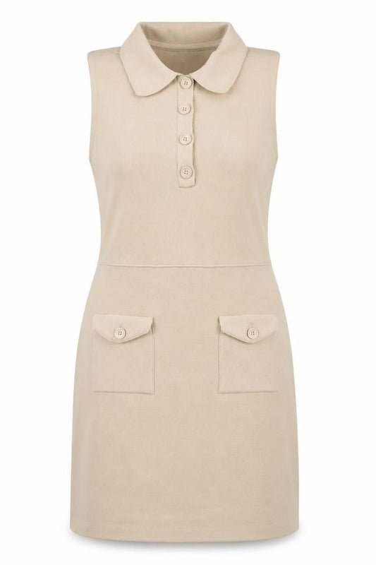 Front view of Next Women's Beige Collared Shift Dress, size 12