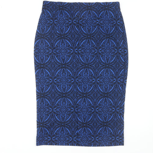 Marks and Spencer Women's Blue Geometric Pencil Skirt