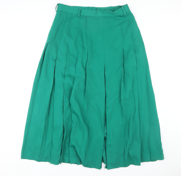 Viyella Women’s Green Pleated Skirt, Size 14, Polyester/Wool