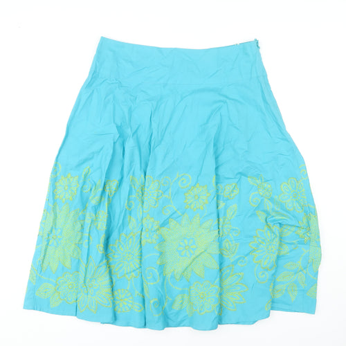 East Women's Blue A-Line Floral Embroidered Skirt Size 14