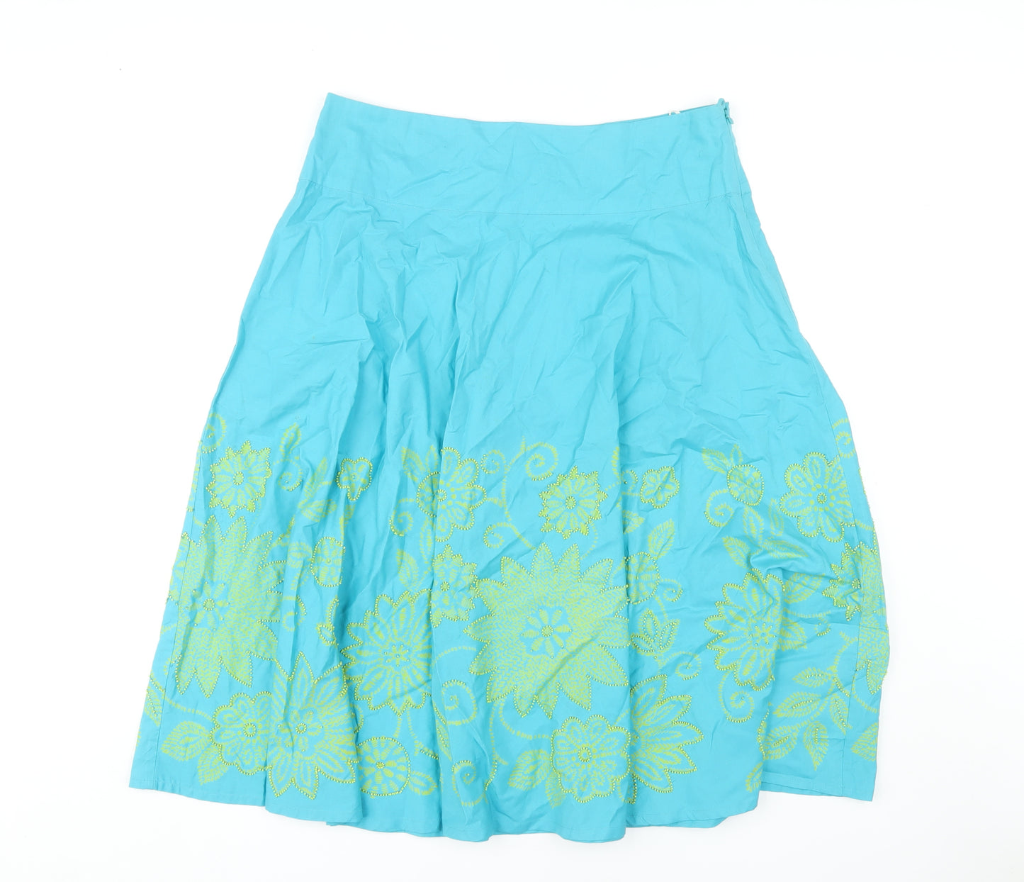 East Women's Blue A-Line Floral Embroidered Skirt Size 14