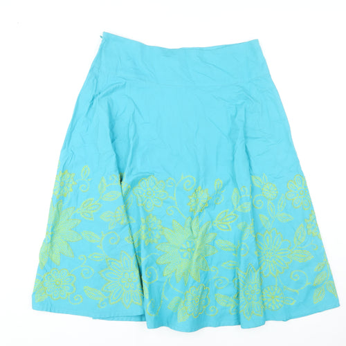 East Women's Blue A-Line Floral Embroidered Skirt Size 14