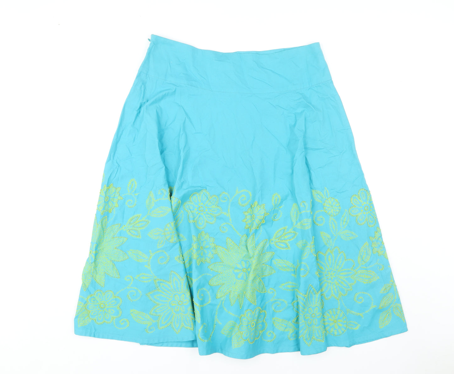East Women's Blue A-Line Floral Embroidered Skirt Size 14