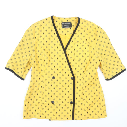 Reflections Women's Yellow Retro Geometric Wrap Blouse Size 14