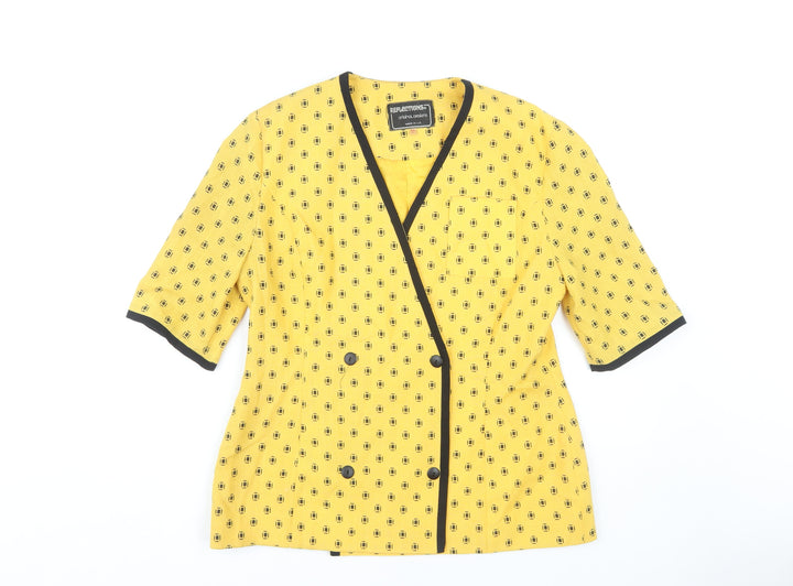 Reflections Women's Yellow Retro Geometric Wrap Blouse Size 14