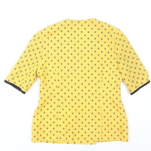 Reflections Women's Yellow Retro Geometric Wrap Blouse Size 14