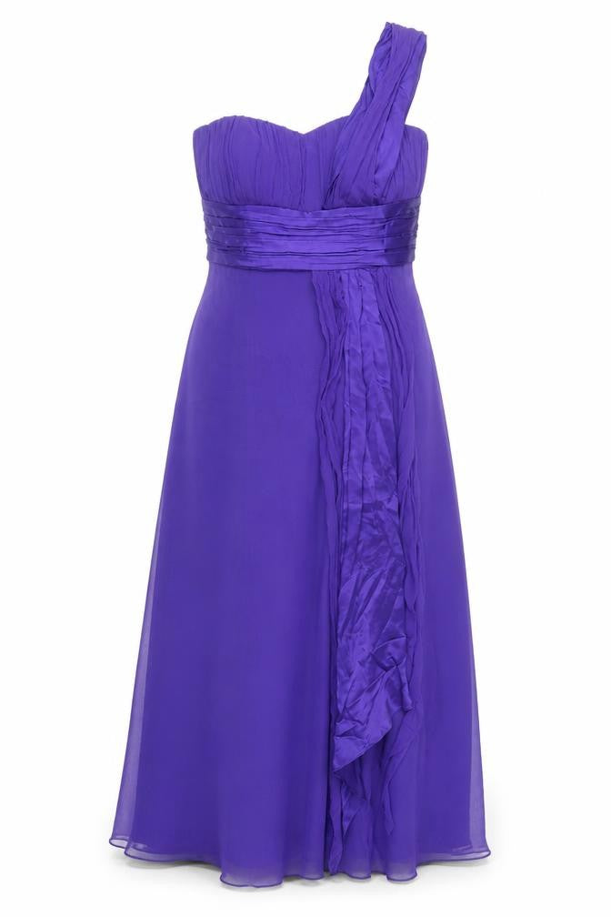 Front view of Monsoon Women's Purple One Shoulder A-Line Formal Dress