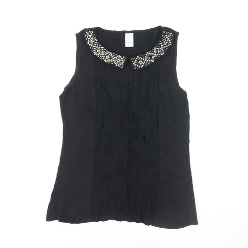 VILA Women's Black Beaded Collared Blouse M