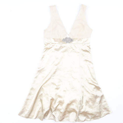 Jane Norman Beige V-Neck Cocktail Dress Size 12