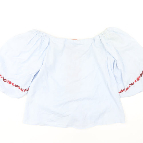 Zara Women's Blue Embroidered Off Shoulder Blouse M