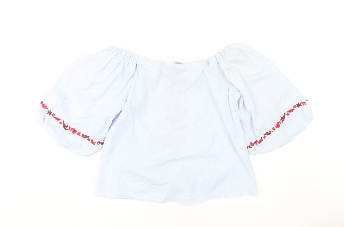 Zara Women's Blue Embroidered Off Shoulder Blouse M