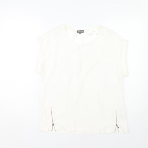 Phase Eight Womens Ivory Blouse, Size 10, Casual Zip Accent