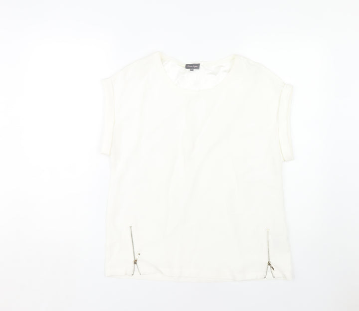 Phase Eight Womens Ivory Blouse, Size 10, Casual Zip Accent