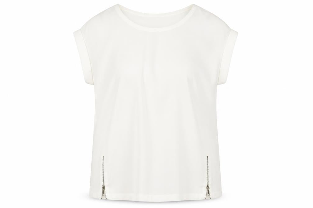 Front view of Phase Eight women’s ivory blouse, size UK 10, casual zip accent
