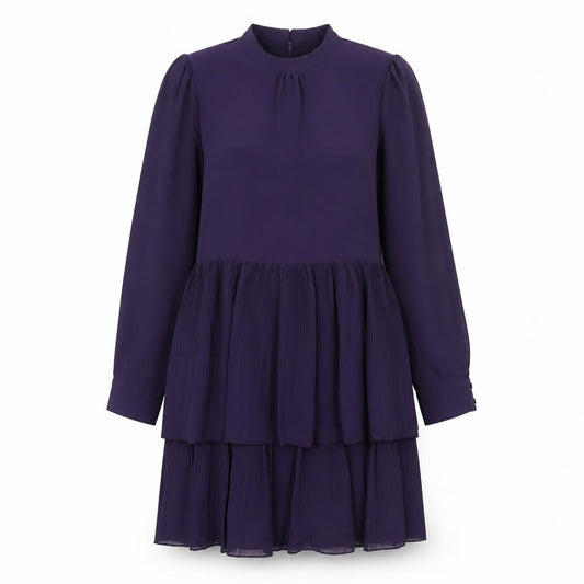 Front view of Warehouse Women's Purple Long Sleeve Dress UK, size 12