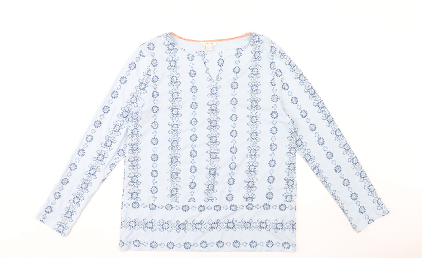 White Stuff Women's Blue Floral Embroidered Blouse Size 12